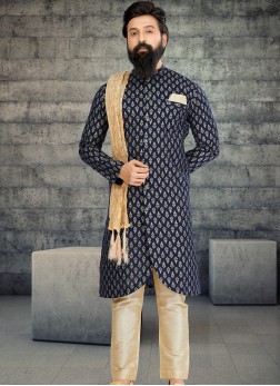 Attractive Navy Blue and Gold Indo Western Ensembl