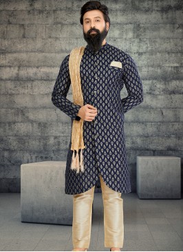 Attractive Navy Blue and Gold Indo Western Ensemble