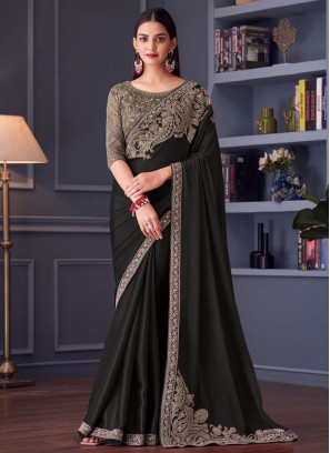Attractive Sequins Satin Silk Black Traditional Saree
