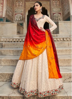 Attractive Cream Sequins Work Georgette Party Wear Gown