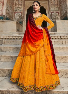 Attractive Yellow Sequins Work Georgette Party Wea