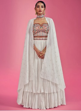 Attractive White Chinon party wear lehenga choli.