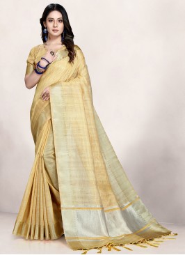 Attractive Yellow Color Silk Saree