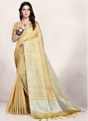 Attractive Yellow Color Silk Saree