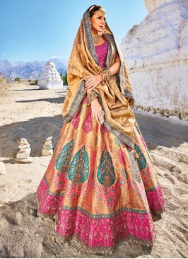 Auspicious Embroidered Banarasi Silk Designer Lehe