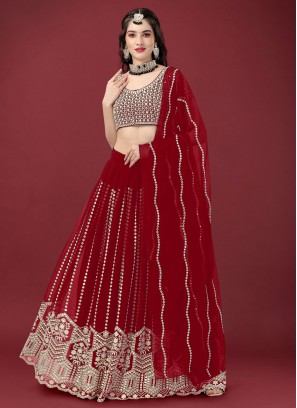 Auspicious Faux Georgette Sequins Trendy Lehenga Choli