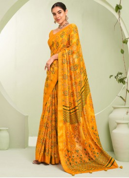 Auspicious Georgette Yellow Paisley Print Contempo