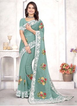 Auspicious Resham Sea Green Organza Classic Saree