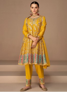 Auspicious Zari Yellow Designer Salwar Kameez 