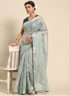 Awesome Embroidered Blue Saree