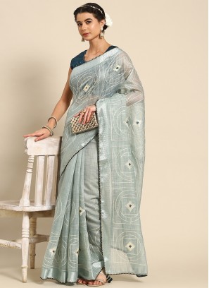 Awesome Embroidered Blue Saree