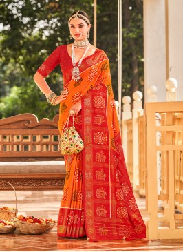 Awesome Foil Print Cotton Silk Trendy Saree