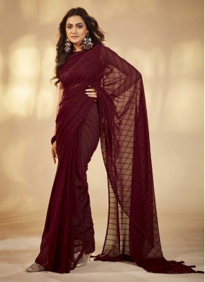 Awesome Georgette Maroon Designer Trendy Saree