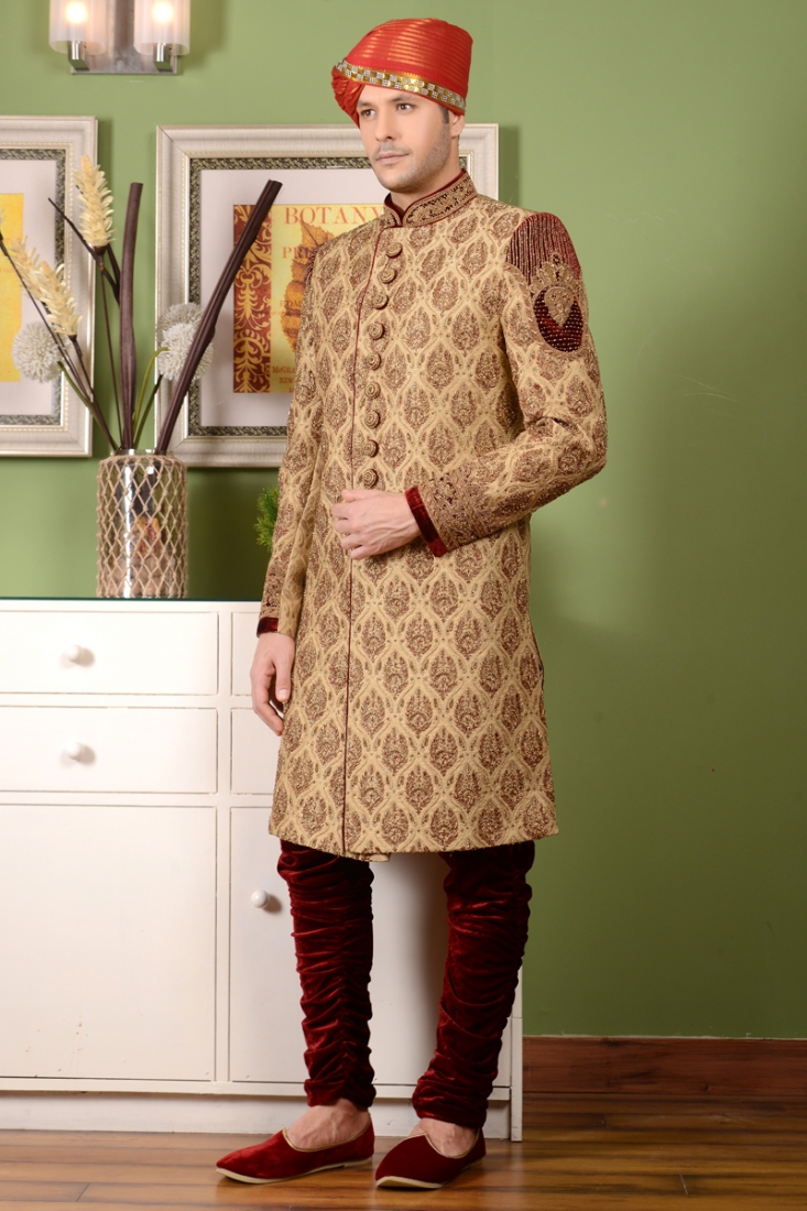 Awesome Gold Colour Men's Indo Westren Sherwani