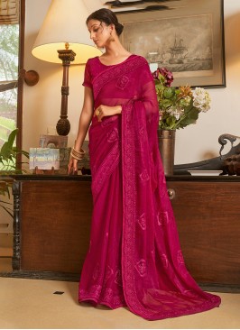 Awesome Hot Pink Organza Traditional Saree