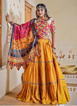 Awesome Lace Mustard Rayon Readymade Lehenga Choli