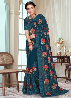 Awesome Morpeach  Mehndi Contemporary Style Saree