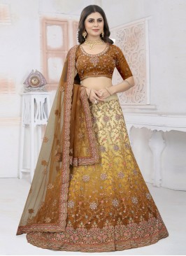 Awesome Mustard Net Trendy Lehenga Choli