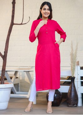 Awesome Plain Pink Cotton Designer Kurti
