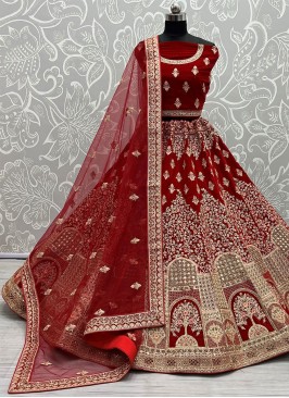 Awesome Velvet Dori Work A Line Lehenga Choli