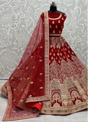 Awesome Velvet Dori Work A Line Lehenga Choli