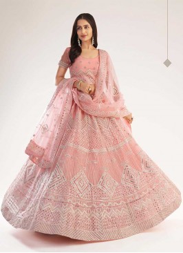 Baby Pink Color Net Embroidered Wedding Lehenga