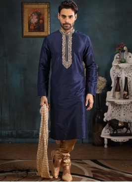 Banarasi Art Silk Function Wear Blue Color Kurta Pajama