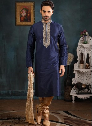 Banarasi Art Silk Function Wear Blue Color Kurta Pajama