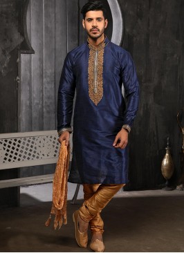 Banarasi Art Silk Function Wear Blue Color Kurta Pajama