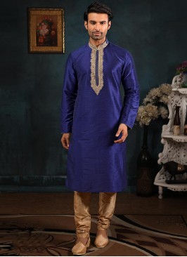 Banarasi Art Silk Function Wear Blue Color Kurta Pajama