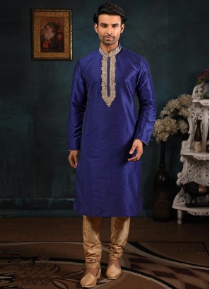 Banarasi Art Silk Function Wear Blue Color Kurta Pajama