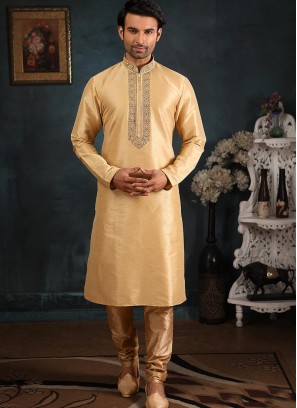 Banarasi Art Silk Function Wear Cream Color Kurta Pajama