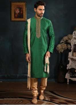 Banarasi Art Silk Function Wear Green Color Kurta Pajama