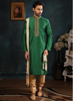 Banarasi Art Silk Function Wear Green Color Kurta Pajama