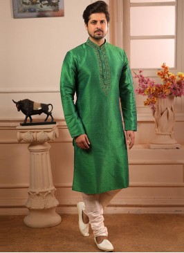 Banarasi Art Silk Function Wear Green Color Kurta Pajama