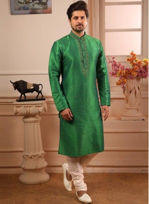 Banarasi Art Silk Function Wear Green Color Kurta Pajama