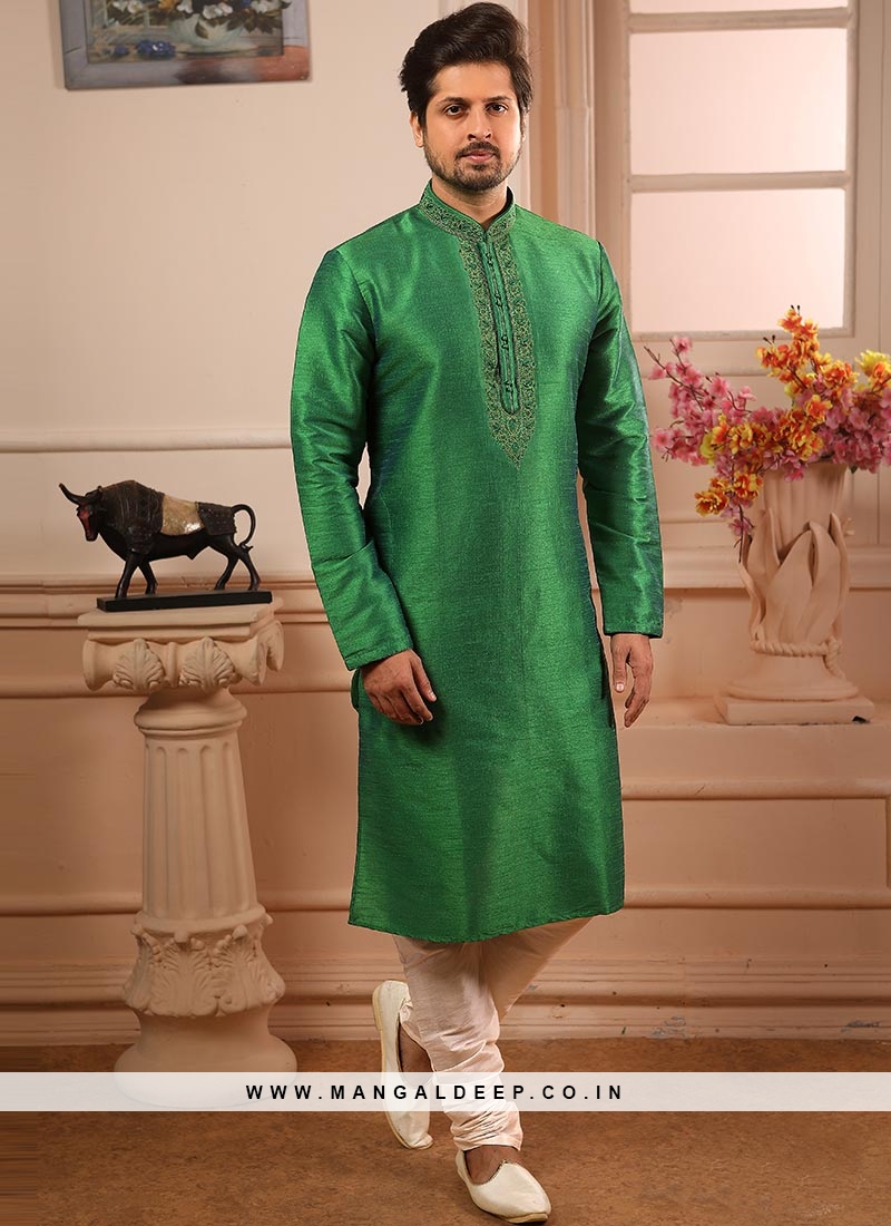 Banarasi Art Silk Function Wear Green Color Kurta Pajama