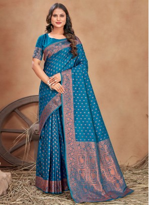 Banarasi Silk Aqua Blue Saree