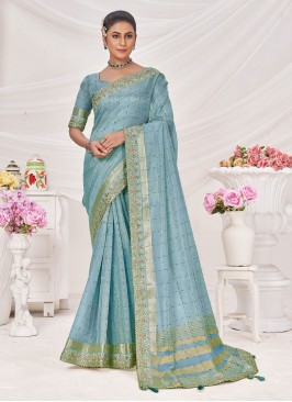 Banarasi Silk Aqua Blue Zari Saree