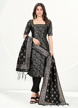 Banarasi Silk Black Woven Straight Suit