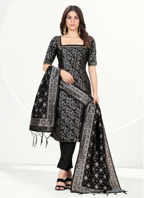 Banarasi Silk Black Woven Straight Suit