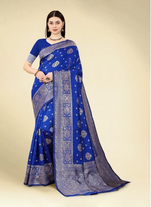 Banarasi Silk Blue Woven Classic Saree