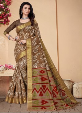 Banarasi Silk Border Saree in Brown