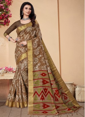 Banarasi Silk Border Saree in Brown