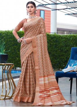 Banarasi Silk Contemporary Style Saree in Brown