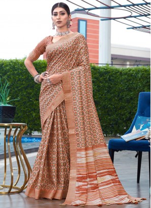 Banarasi Silk Contemporary Style Saree in Brown