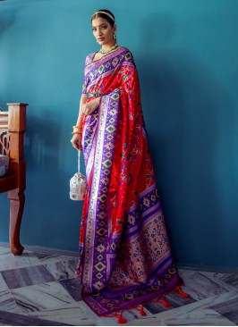 Banarasi Silk Contemporary Style Saree in Red