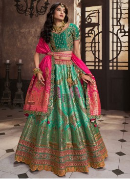 Banarasi Silk Diamond Sea Green A Line Lehenga Cho