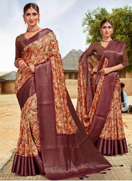 Banarasi Silk Digital Print Saree in Magenta