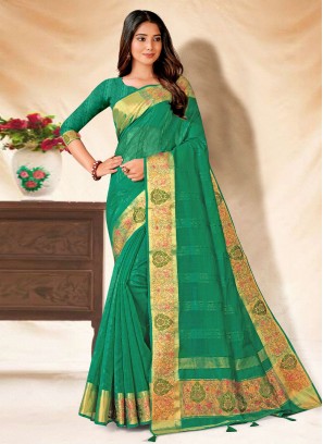 Banarasi Silk Embroidered Sea Green Saree